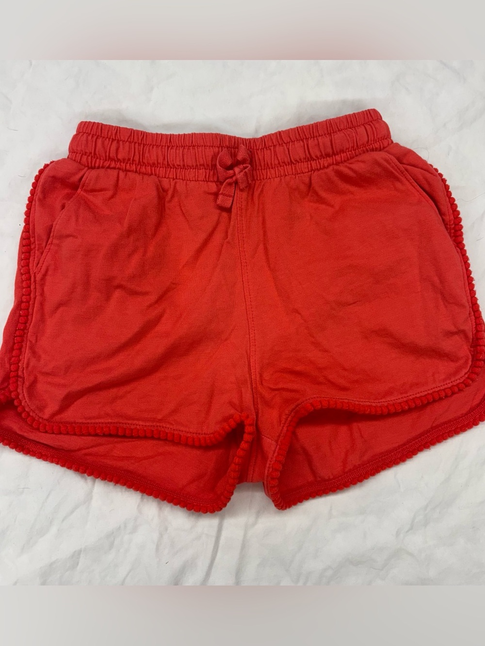 Tea Girls Red Orange Pom Pom Gym Shorts Size 6 Pull On